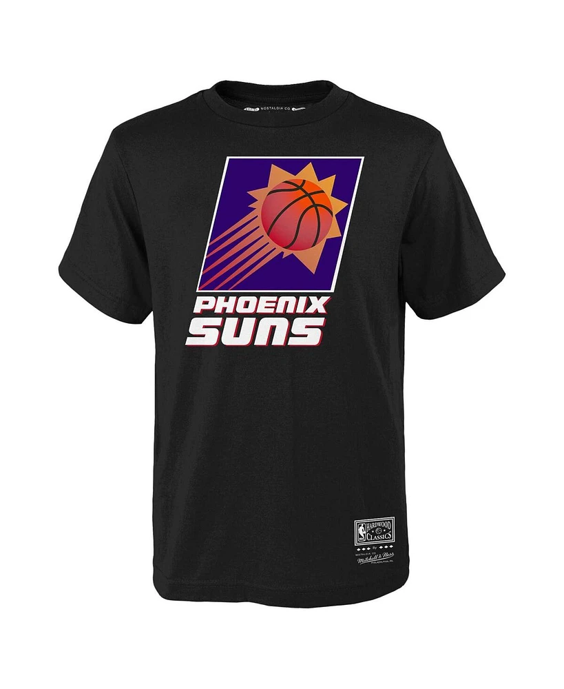 Big Boys Mitchell & Ness Black Phoenix Suns Hardwood Classics Retro Logo T-shirt