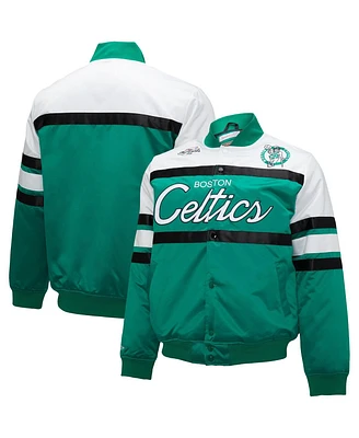 Men's Mitchell & Ness Kelly Green, White Boston Celtics Big and Tall Heavyweight Full-Snap Satin Jacket