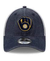 Men's New Era Navy Milwaukee Brewers Trucker 9FORTY Adjustable Snapback Hat