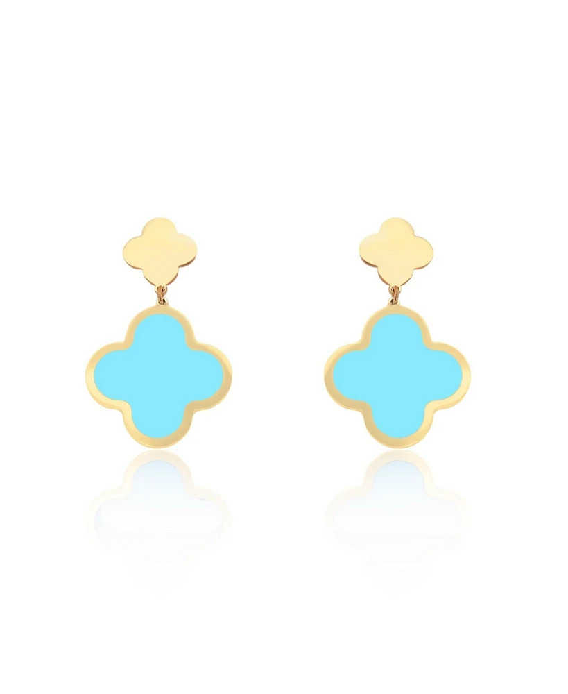 The Lovery Turquoise and Gold Clover Drop Earrings