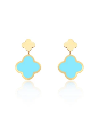 The Lovery Turquoise and Gold Clover Drop Earrings