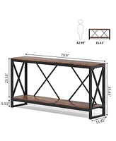 Tribesigns 70.9 Inch Extra Long Console Table, Industrial Narrow Sofa Entry Entryway/Hallway with Open Storage Shelf for Living Room