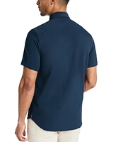Kenneth Cole Men's Slim Fit Short-Sleeve Mixed Media Sport Shirt