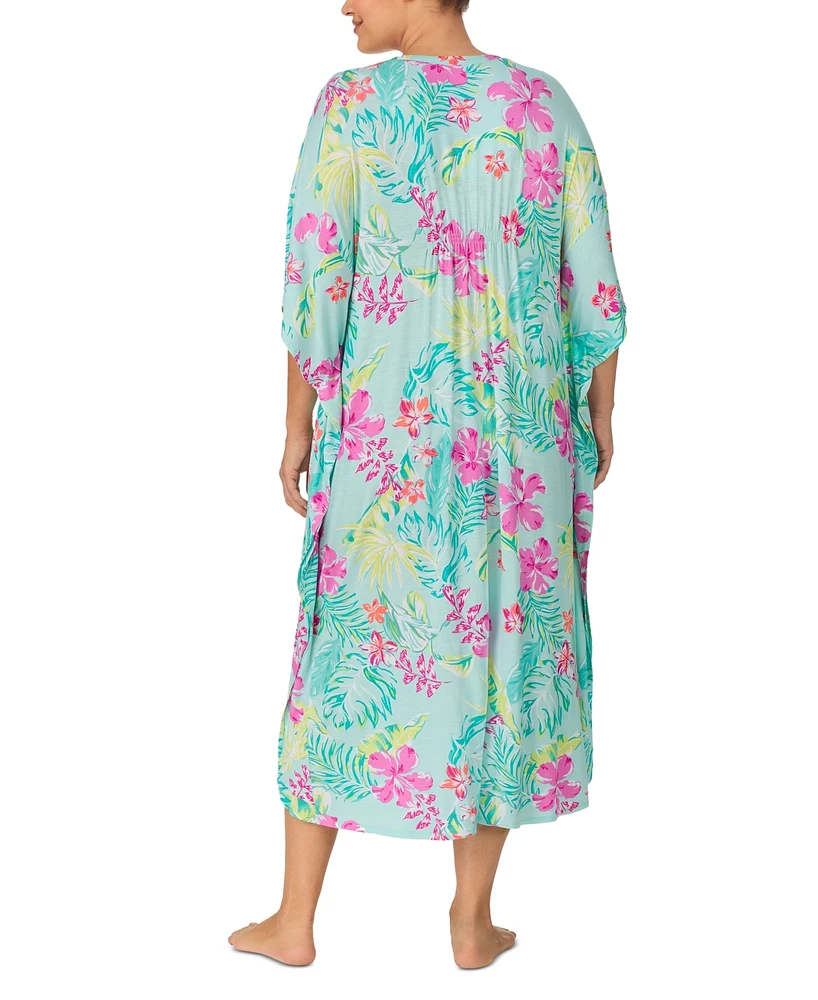 Ellen Tracy Plus Floral V-Neck Caftan Nightgown