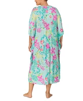 Ellen Tracy Plus Floral V-Neck Caftan Nightgown