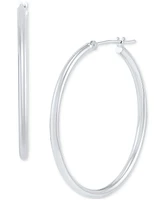 Polished Classic Tube Medium Hoop Earrings in 14k White Gold, 1-3/8"