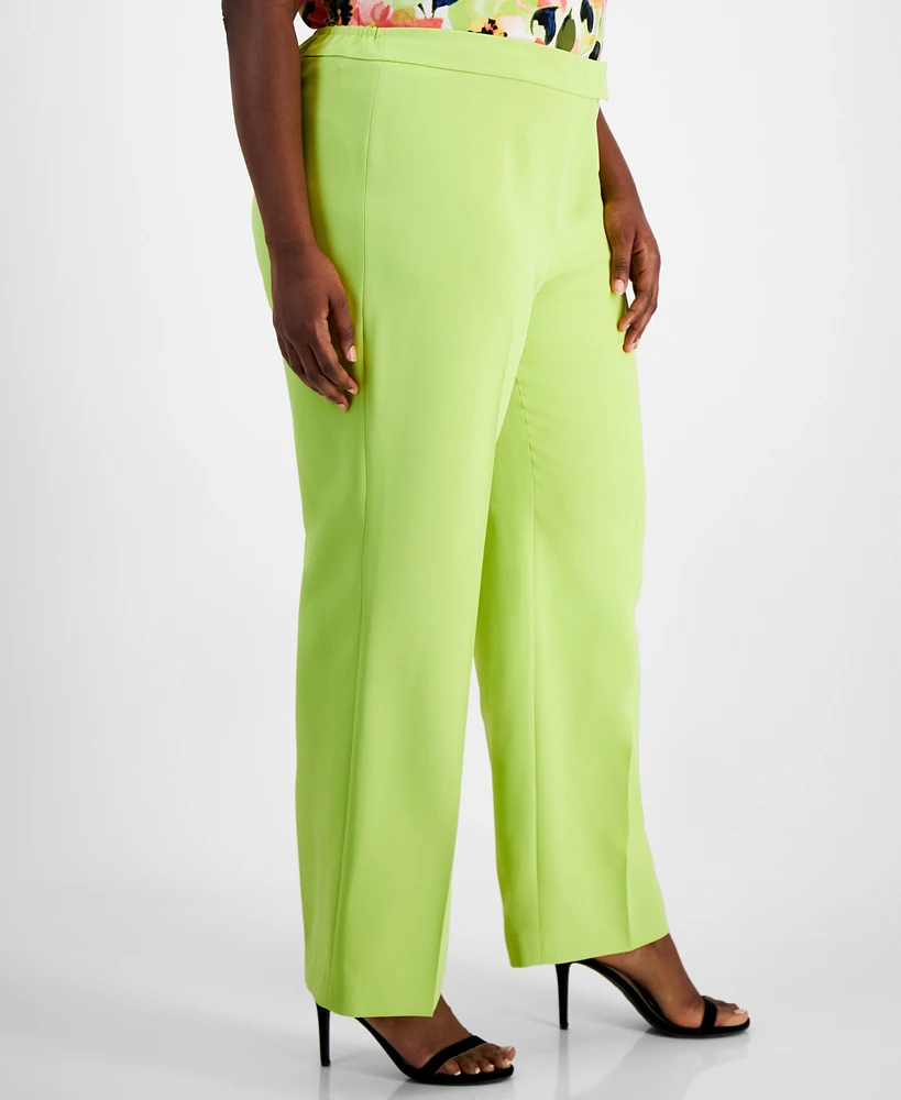 Anne Klein Plus Mid-Rise Crease-Front Flare-Leg Pants, Created for Macy's