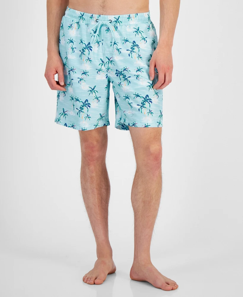 Club Room Men's Brush Scenic Quick-Dry Palm Tree-Print 7" Swim Trunks, Created for Macy's