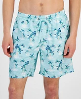 Club Room Men's Brush Scenic Quick-Dry Palm Tree-Print 7" Swim Trunks, Created for Macy's