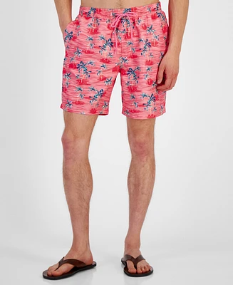 Club Room Men's Brush Scenic Quick-Dry Palm Tree-Print 7" Swim Trunks, Created for Macy's