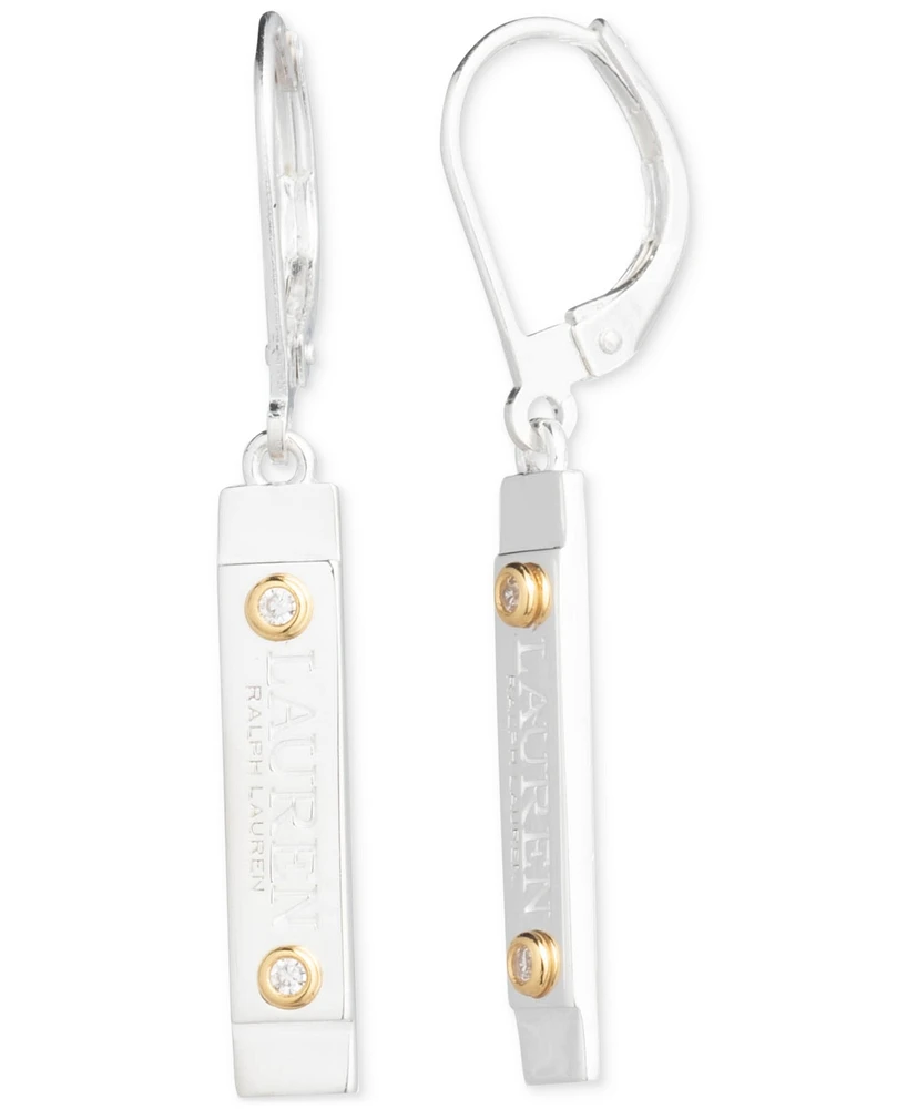 Lauren Ralph Lauren Sterling Silver & 18k Gold-Plated Vermeil Pave Logo Drop Earrings