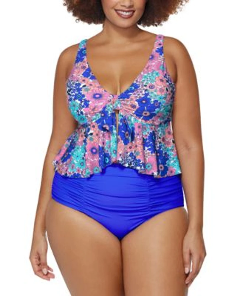 Raisins Curve Trendy Plus Topanga Underwire Bra Tankini Top Costa High Waisted Bikini Bottoms