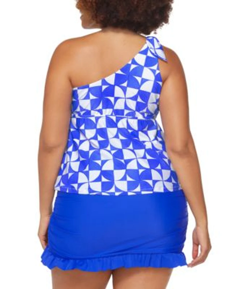 Raisins Curve Trendy Plus Size Marita One Shoulder Tankini Top Echo Tummy Control Full Coverage Swim Skirt