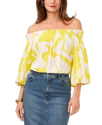 Vince Camuto Women's Printed Off-The-Shoulder Blouson-Sleeve Top