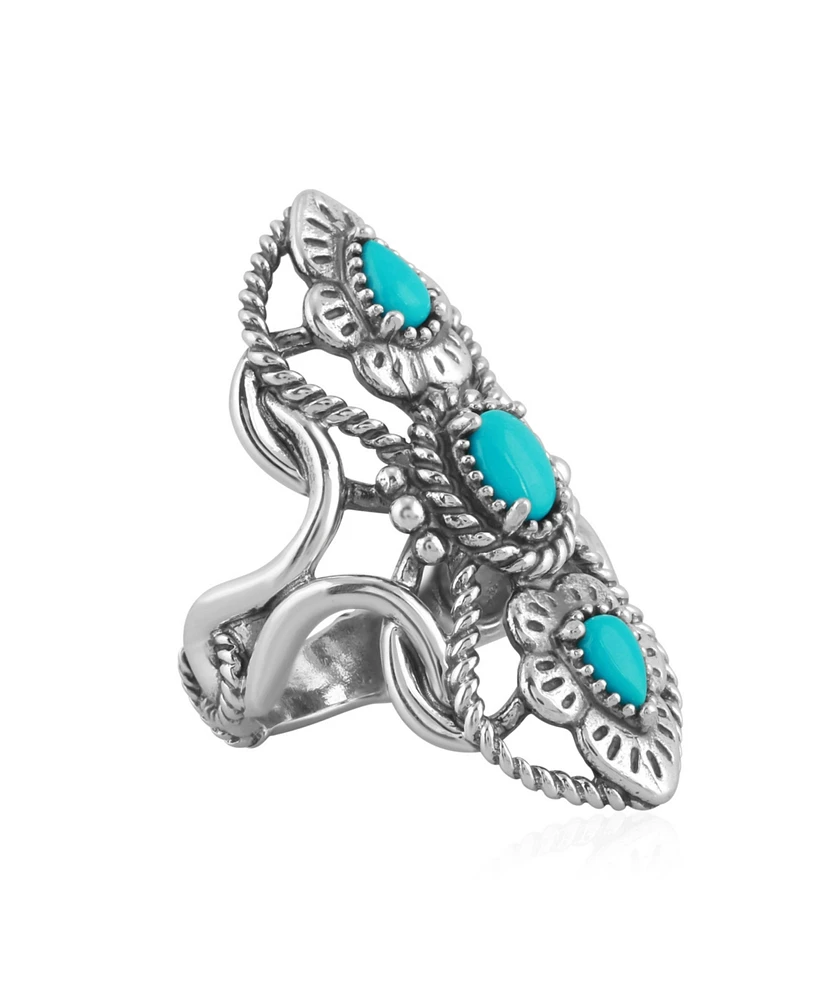 American West Jewelry Genuine Gemstone Sterling Silver Elongated Ring Sizes 5-10