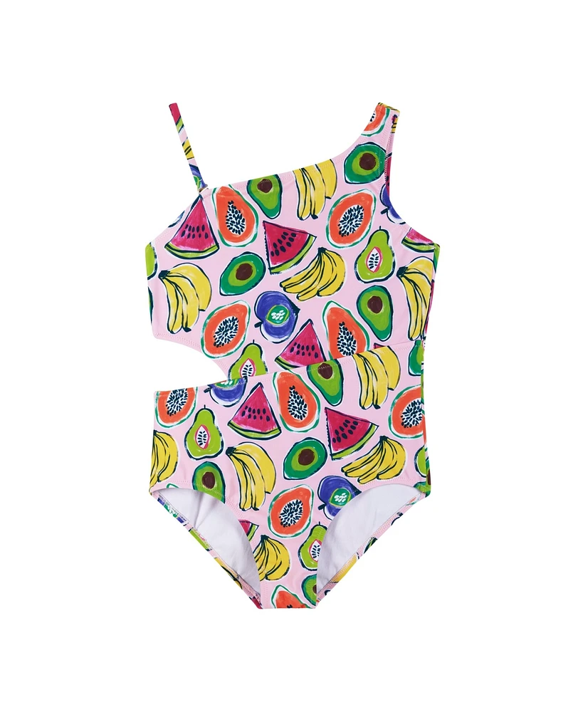 Andy & Evan Big Girls Tropical Print One-Shoulder Swimsuit