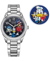 Citizen Eco-Drive Unisex Disney Donald Duck Stainless Steel Bracelet Watch 40mm Gift Set