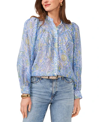 Vince Camuto Women's Printed Raglan Sleeve Button-Front Top