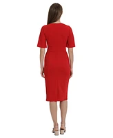 Maggy London Women's Crepe Flutter-Sleeve Midi Dress