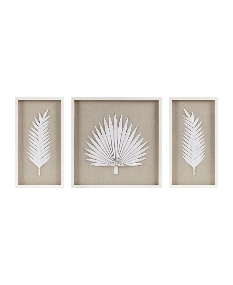 Simplie Fun Sabal Framed Rice Paper Palm Leaves 3-Piece Shadowbox Wall Decor Set
