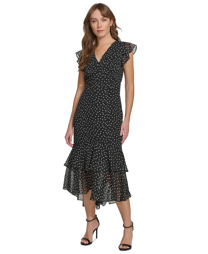 Tommy Hilfiger Women's Polka-Dot Ruffled Midi Dress