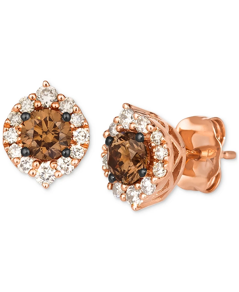 Le Vian Chocolate Diamond & Nude Halo Stud Earrings (3/4 ct. t.w.) 14k Gold (Also Available White or Rose Gold)