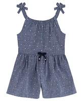 Tommy Hilfiger Little Girl Romper Printed Chambray Drawstring Straps Romper, 1 Piece Set