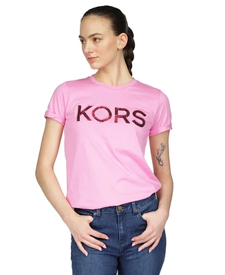 Michael Kors Petite Sequined-Logo Classic Top