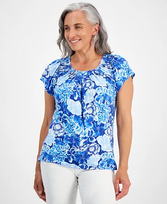 Style & Co Petite Printed Pleated-Neck Top, Created for Macy's