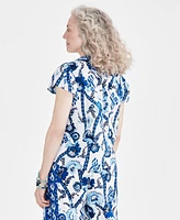 Style & Co Women's Printed Flutter-Sleeve Top, Created for Macy's