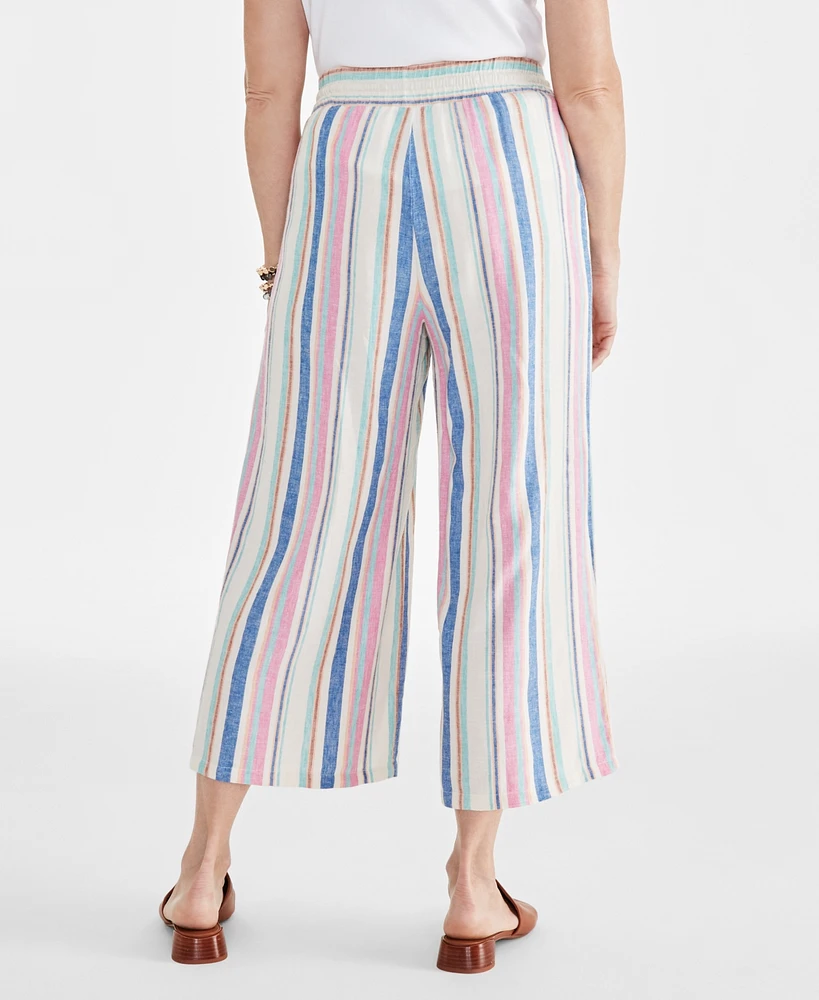 Style & Co Women's Stripe Cropped Drawstring Pants, Created for Macy's