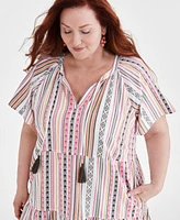 Style & Co Plus Size Printed Split-Neck Flutter-Sleeve Swing Dress, Created for Macy's