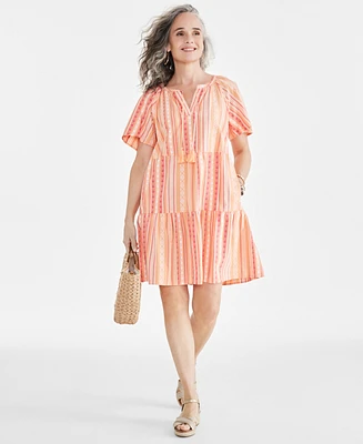 Style & Co Women's Stripe Split-Neck Tiered Dress, Created for Macy's