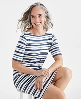 Style & Co Women's Printed Boat-Neck Elbow Sleeve Dress, Created for Macy's