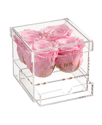 Rose Box Nyc Jewelry box of Light Pink Long Lasting Preserved Real Roses, 4 Roses