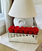 Rose Box Nyc Red Flame Long Lasting Preserved Real Roses in Modern Mirrored Centerpiece Vase, 12 Roses