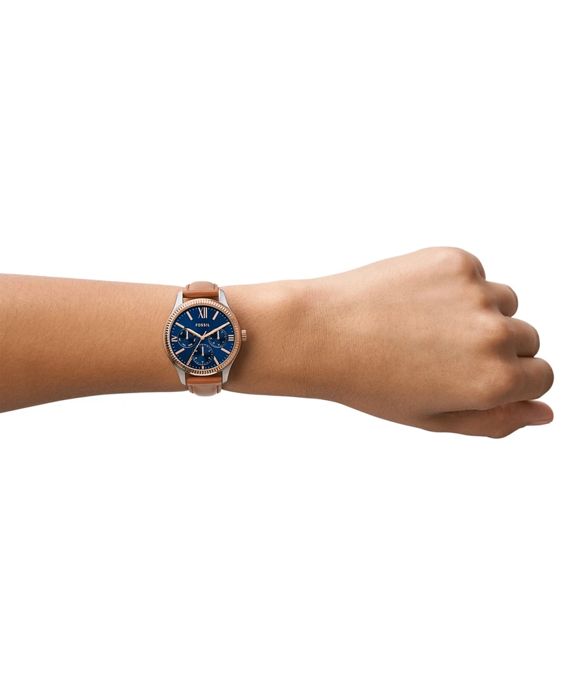 Fossil Women's Rye Multifunction Brown Leather Watch, 36mm