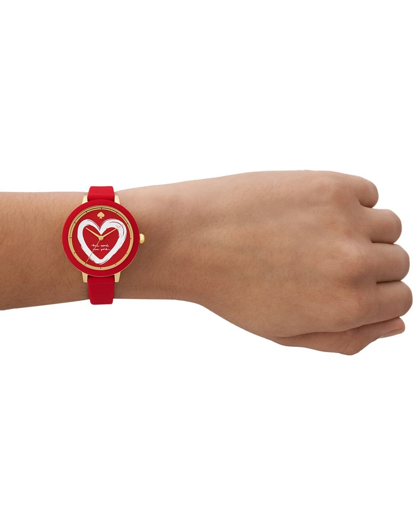 kate spade new york Women's Park Row Three Hand Red Silicone Watch 34mm