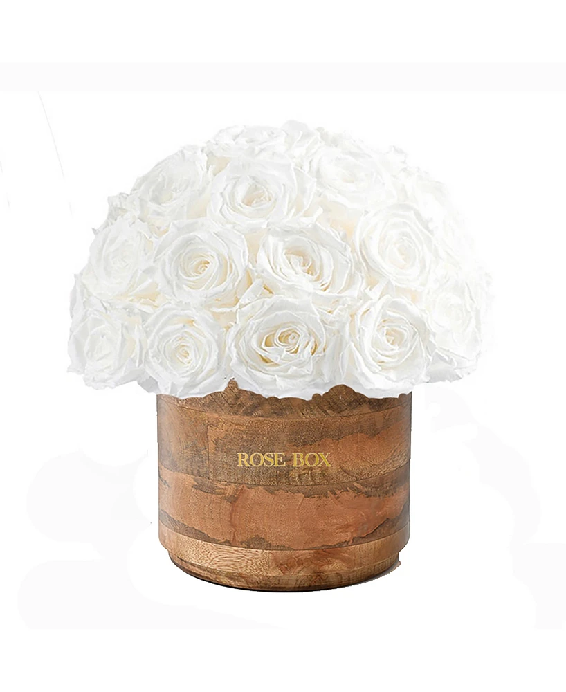 Rose Box Nyc Half Ball of Pure White Long Lasting Preserved Real Roses Premium Rustic Vase, 50-55 Roses