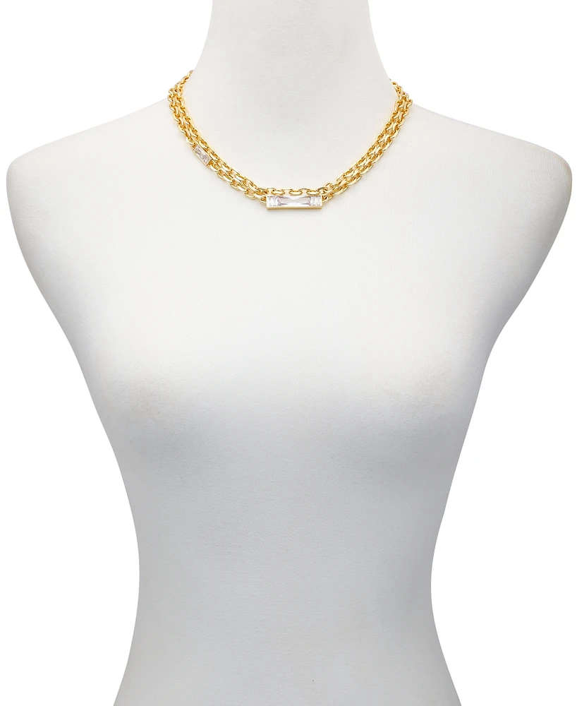 Vince Camuto Gold-Tone Glass Stone Pendant Layered Necklace
