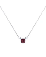 LuvMyJewelry Cushion Cut Ruby Gemstone, Natural Diamond 14K White Gold Birthstone Necklace
