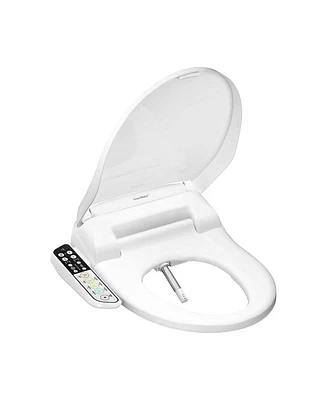 SmartBidet Sb-110 Electric Bidet Toilet Seat for Elongated Toilets with Attached Control Panel, Stainless Steel Nozzle, Child Wash & Dry, White