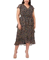 Msk Plus Size Floral-Print Flutter-Sleeve Fit & Flare Dress