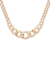 Guess Gold-Tone Logo-Detail Graduated Chunky Curb Chain Statement Necklace, 16" + 2" extender