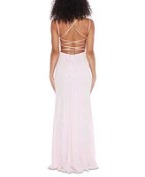 B Darlin Juniors' Sequined Open-Back Gown