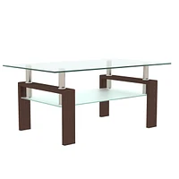 Simplie Fun Rectangle Walnut Glass Coffee Table, Clear Coffee Table, Modern Side Center Tables