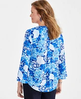 Style & Co Women's Printed Pintuck Ruffle Sleeve Top, Created for Macy's