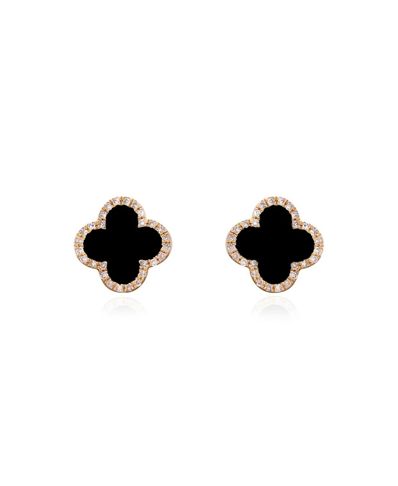 The Lovery Onyx Diamond Clover Stud Earrings