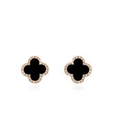 The Lovery Onyx Diamond Clover Stud Earrings