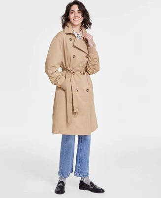 Karl Lagerfeld Paris Women's Ruched-Sleeve Trench Coat